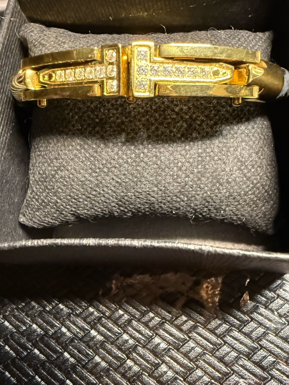 Gold Tone Pavé High End CZ genuine Leather Bracelet for men or women.  New